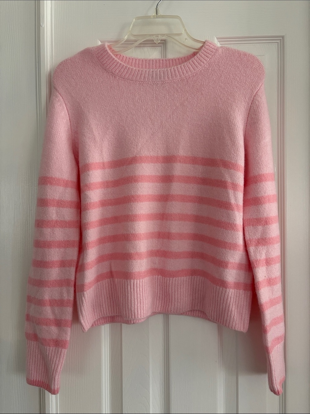 Cece Bubblegum Prism Pink Stripe soft Crewneck Sweater Womens XS